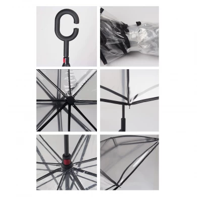 High Quality Double Layer Inverted Cars Rain Outdoor POE Reverse Umbrella  with C-Shaped Handle
