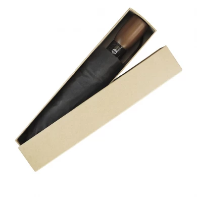 High Quality Paper Box Reflective Edge Wooden Handle Gift Fold Umbrella