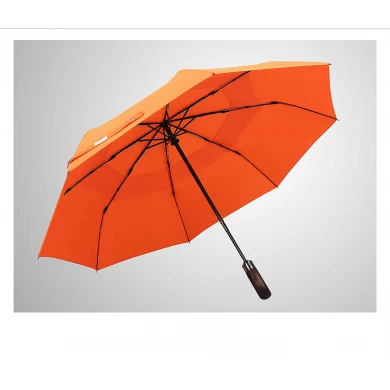 High quality Breathable umbrella Auto Open Long Wood Handle Double Layer Foldable golf umbrella