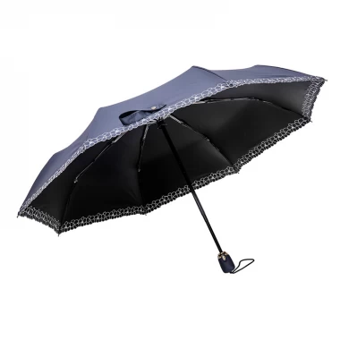 High quality Custom auto open 3 folding auto umbrella with logo print for promotion OEM blue
