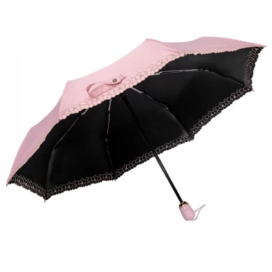 High quality Custom auto open 3 folding auto umbrella with logo print for promotion OEM pink