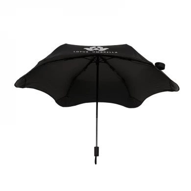 Alta calidad logotipo personalizado impreso seguro redondo esquina manual 3 paraguas plegable