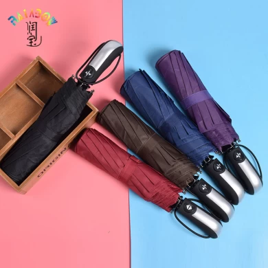 High quality custom pongee fabric 3fold umbrella promotional rain umbrella blue