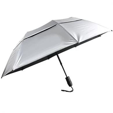 뜨거운 판매 46 "UV 보호 통풍 된 캐노피 2 폴드 골프 우산 자동 열기 텔레스코픽 유리 섬유 샤프트