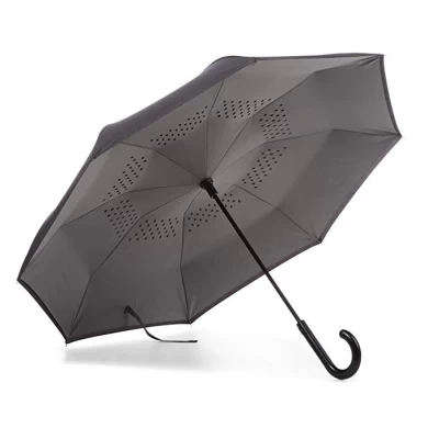 Hot Sales Waterproof 2 lagen ondersteboven Reverse omgekeerd J Handle Umbrella