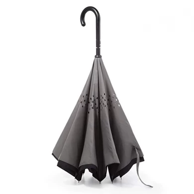 뜨거운 판매 방수 2 레이어 거꾸로 역방향 역방향 J 손잡이 우산