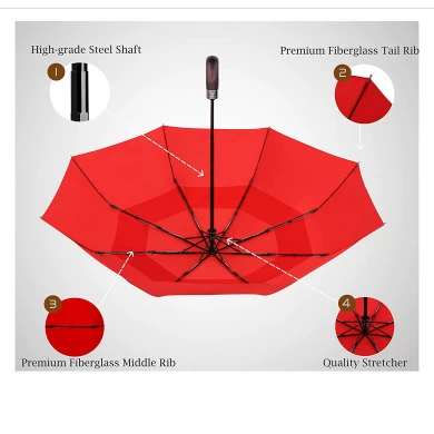 Hot Selling Foldable umbrella wooden handle automatic open and close 3 fold umbrella with carving logo