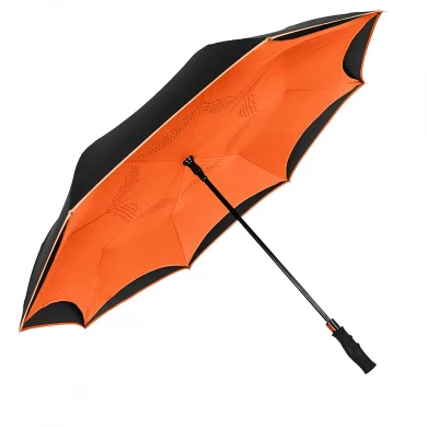 Hete verkoop automatische open omgekeerde paraplu 2 lagen stof winddichte omgekeerde paraplu voor auto