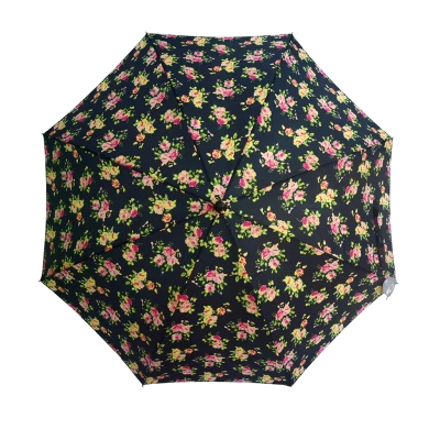 Hotsale طباعة زهرة عصا سيدة سوداء طلاء الإطار تعزيز مظلة