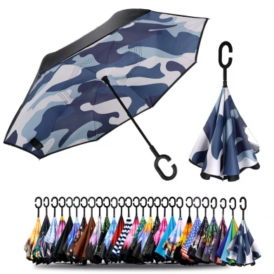 Paraguas con impresión completa, doble capa, apertura automática, cierre invertido invertido para el automóvil