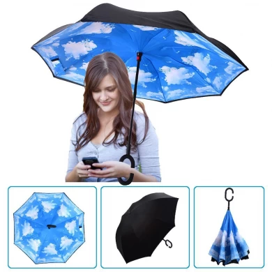LOTUS 23 Inch Double Layer Car Umbrella Standing Reverse Umbrella Pattern for Advertising Umbrella