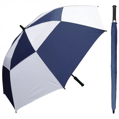 Grand parapluie de golf avec poignée en caoutchouc, bouton EVA, résistant à la pluie, argent