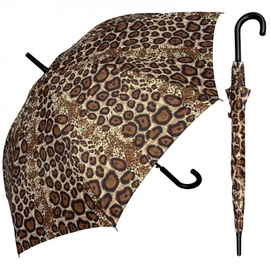 Leopard Print Satin Fabric Sunproof Advertising Straight Umbrella