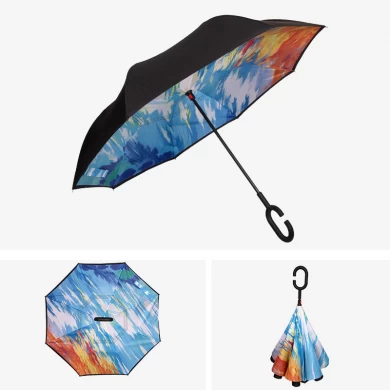 Lotus 2022 23inch 8 ribs Inverted Reverse Straight Double Layer Umbrella