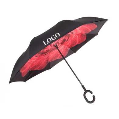 Lotus 2022 23inch 8 ribs Inverted Reverse Straight Double Layer Umbrella