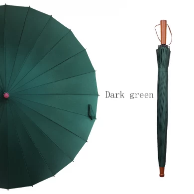 Lotus 2022 25 inch 24 ribs Wooden Handle Straight Retro Waterproof Man Umbrella