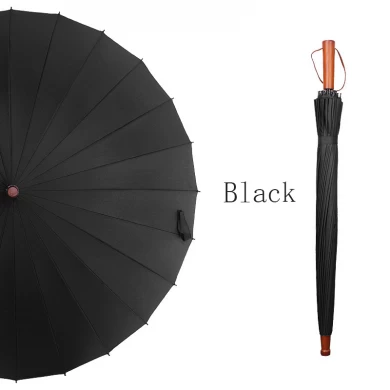 Lotus 2022 25 inch 24 ribs Wooden Handle Straight Retro Waterproof Man Umbrella