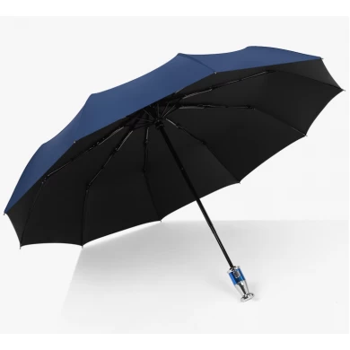 Lotus 2022 Custom LOGO 3 Fold 10 Ribs ABS Plated Handle Automatic Waterproof UV Umbrella