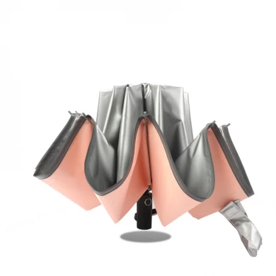 Lotus 2022 Titanium Silver Coating 3 Fold Inverted Reverse Automatic Umbrella With Reflective Stripe