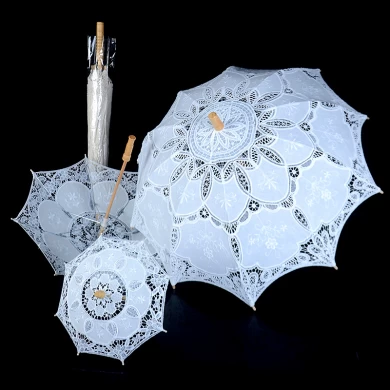 Lotus Bride Embroidery Cotton Wedding Lace umbrella in Wedding