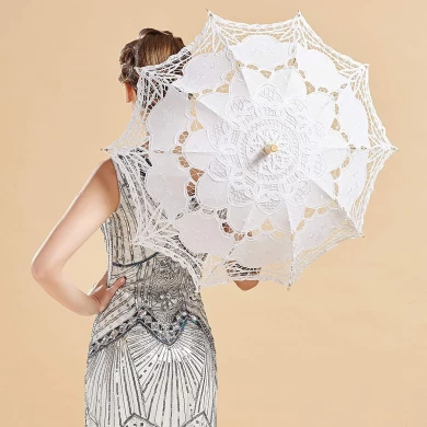 Lotus Hot Sale European Bride Embroidery Cotton Wedding Lace umbrella in Wedding