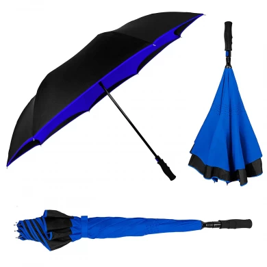 Paraguas invertido más popular con mango largo recubierto de goma paraguas al revés con bandolera