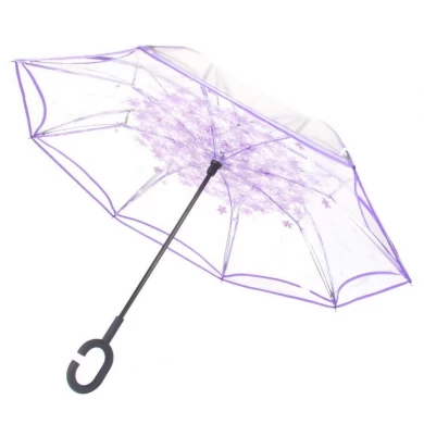 Neues Design Double Layer - Klarer umgekehrter, gerader Regenschirm mit Crook-Griff