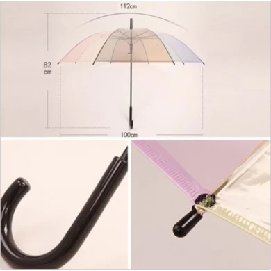 J 손잡이와 새로운 패션 투명 POE 다채로운 버블 돔 스트레이트 우산