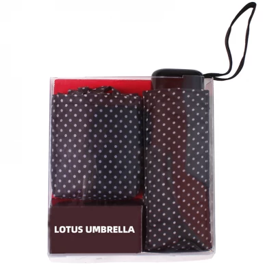 New Items from Shaoxing Factory Polka Dot Pattern Super Mini 5 Fold Umbrella Gift Set with Bag