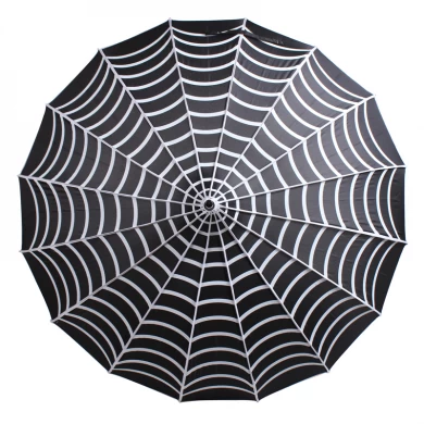 新しい印刷デザインクモの巣プリント16リブドームパゴダ型トランプ傘