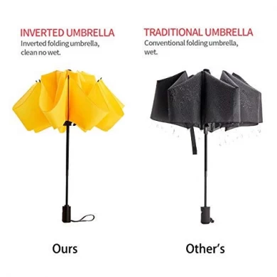 New invention yellow windproof 23‘’8k auto open close inverted 3 folding umbrella