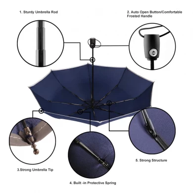 Wiatroodporny parasol podróżny OEM Auto Open & Close 3 składany parasol z ergonomicznym uchwytem