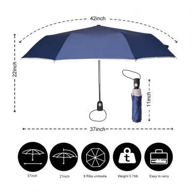 Parapluie de voyage coupe-vent OEM ouverture et fermeture automatique 3 parapluie pliant avec poignée ergonomique