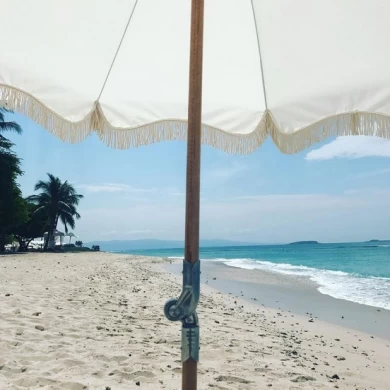 Sombrilla de playa de impresión de logotipo personalizado al aire libre con borlas