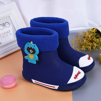 PVC rain boots shoes Waterproof winter boys and girls snow boot velvet warm non-slip shoes for Kids