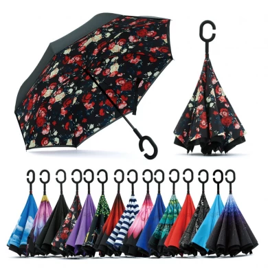 본 디자인 주문 반 자동적 인 열려있는 겹켜 방풍 반전 된 반전 차 우산