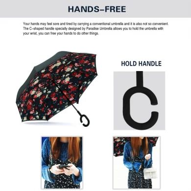 Musterdesign Benutzerdefinierte Halbautomatische Offene Doppelschicht Winddicht Inverted Reverse Auto Regenschirm