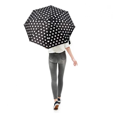 Populaire zwarte mini pocket 3 opvouwbare paraplu met kleine stipjes voor dames