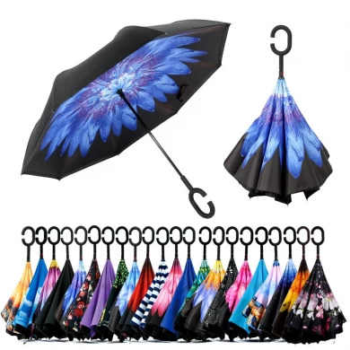 Paraguas barato promocional Publicidad invertida Paraguas invertido con tela de doble capa