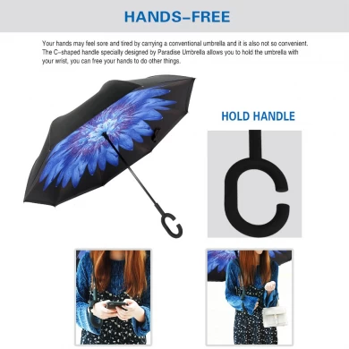 Werbeartikel Günstige Regenschirm Werbung Reverse Inverted Umbrella mit Double Layers Fabric
