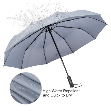 Promocyjny kompaktowy parasol podróżny, trzy automatycznie zamykane, zamykane na wiatr, kolorowy druk