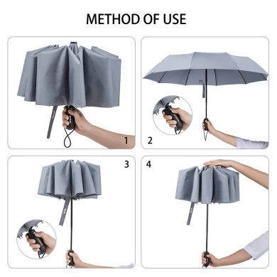 Promocyjny kompaktowy parasol podróżny, trzy automatycznie zamykane, zamykane na wiatr, kolorowy druk
