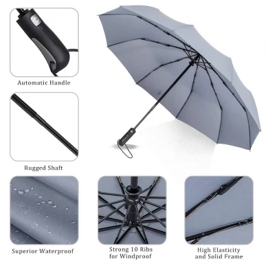 Paraguas de viaje compacto promocional, tres colores cerrados automáticamente abiertos, impresión a prueba de viento