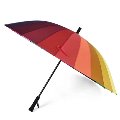 Paraguas de golf de alta calidad, recto, a prueba de lluvia, de colores del arco iris.
