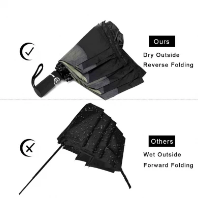 Shaoxing Factory Custom Print Inside Reverse 3 Folding Portable Auto Open en Close Umbrella