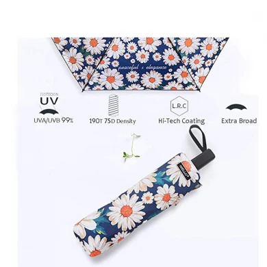 Standard size windproof UV protection 3 folding compact travel umbrella parasol
