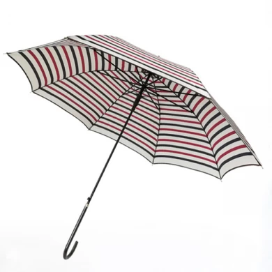 Paraguas de señora recto con estampado de rayas y manija larga de PU