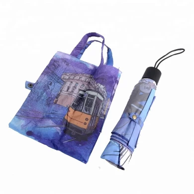 Super Mini Werbung Werbeartikel Regenschirm 3 faltbare Einkaufstaschen