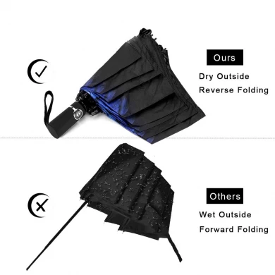 Top Quality Windproof Travel Automatic Compact Folding Reverse Umbrella