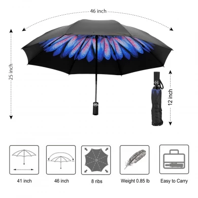 Top Quality Windproof Travel Automatic Compact Folding Reverse Umbrella